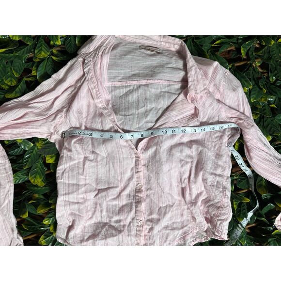 Y2K Vintage Preppy Pink White Striped Button Up Long Sleeve Fits Like Size Small - Picture 4 of 5
